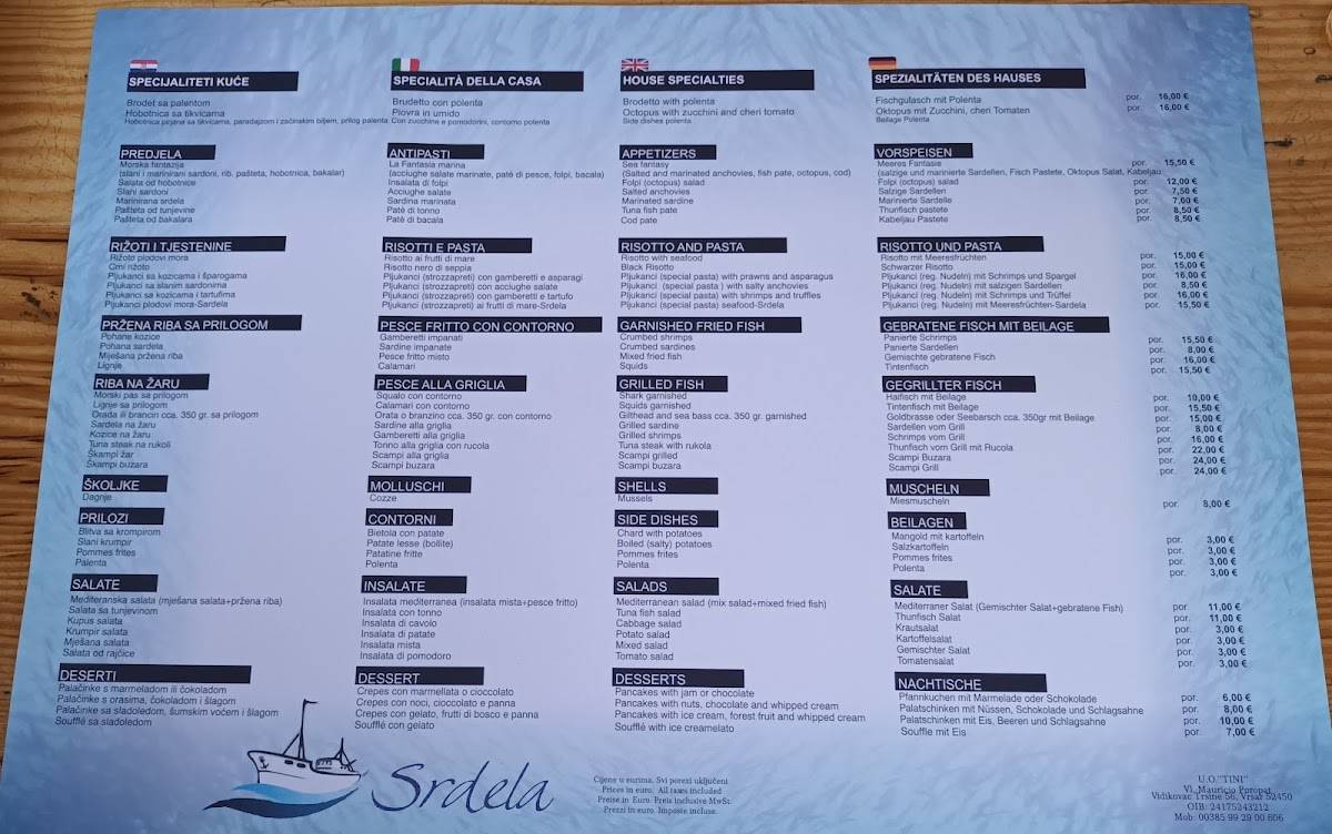 Menu di Srdela 