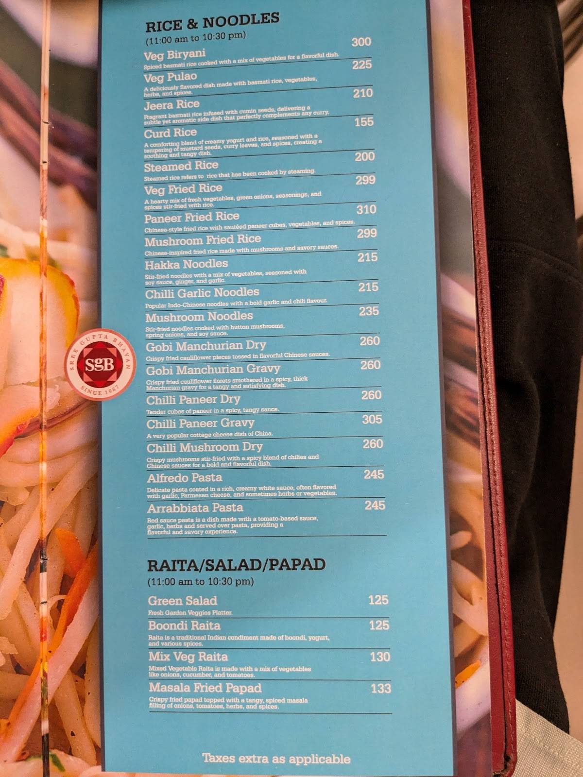 Sree Gupta Bhavan - SgB menu
