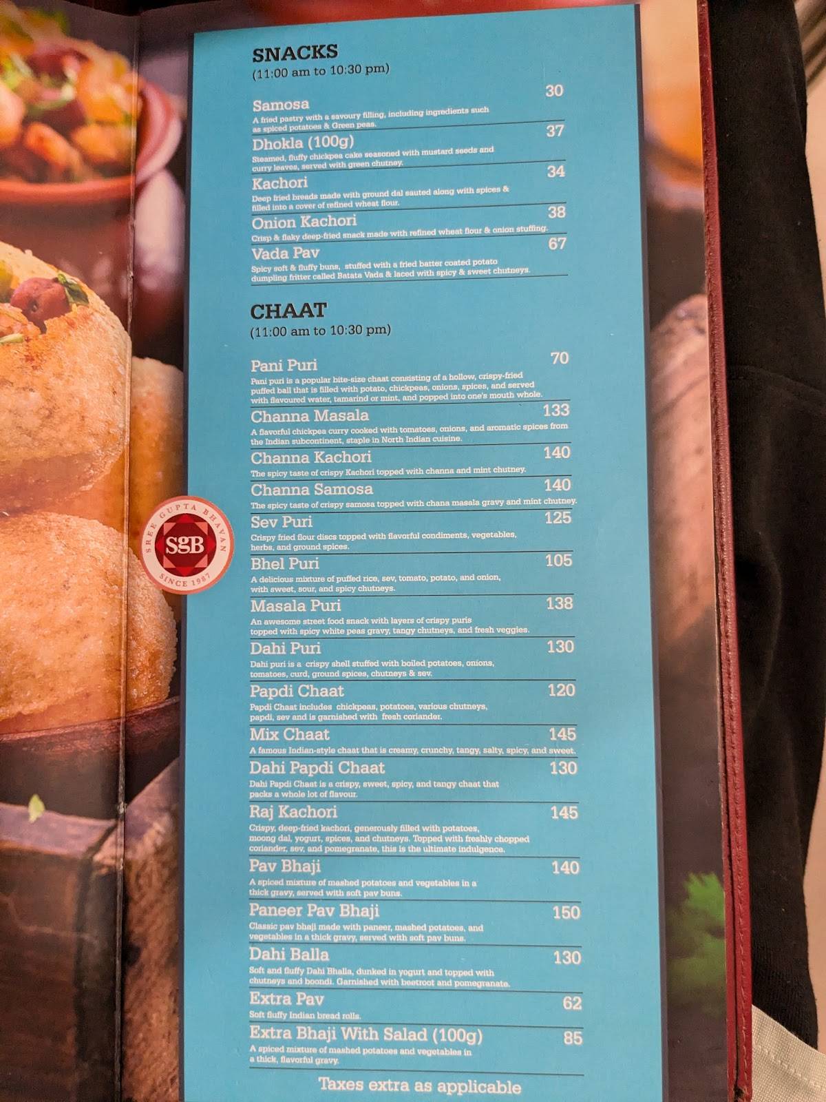 Sree Gupta Bhavan - SgB menu