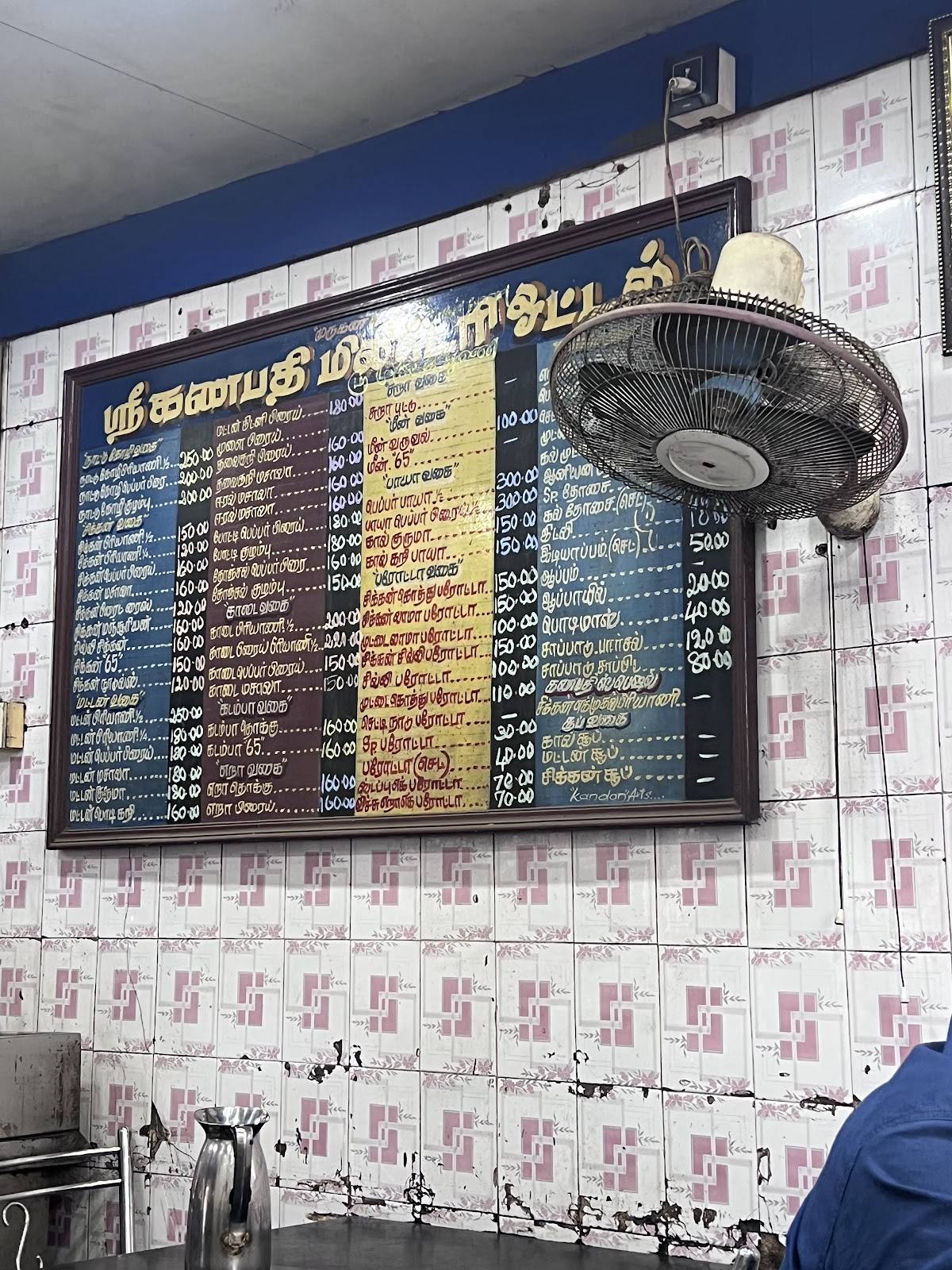 Sri Ganapathy Military Hotel menu