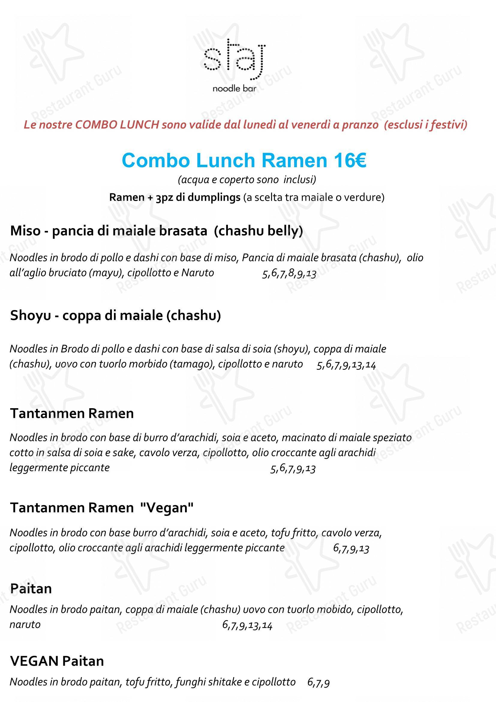 Menu bar per Staj Noodle Bar Chiaia in Napoli