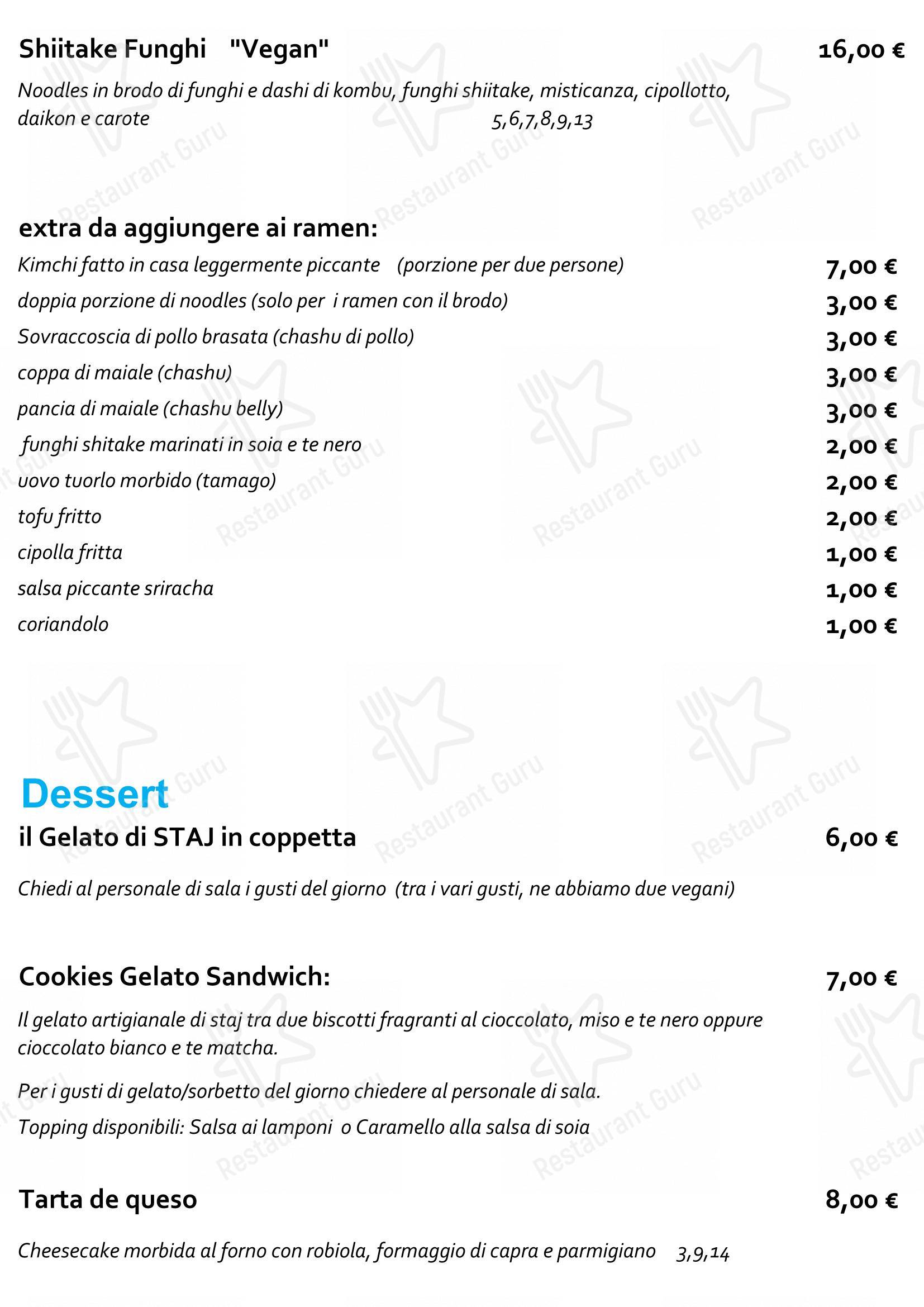 Staj Noodle Bar Chiaia in Napoli - Основное меню