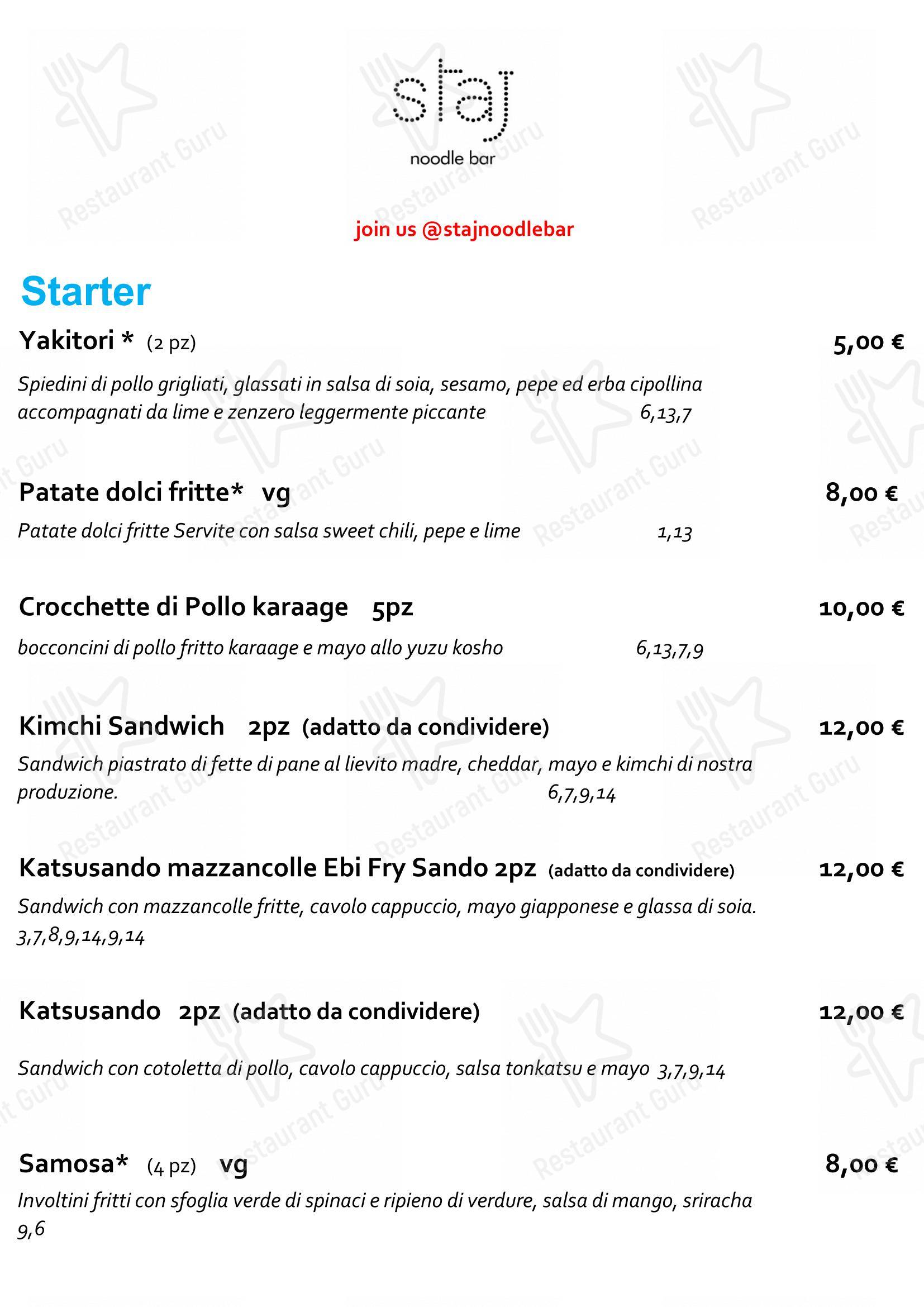 Основное меню per Staj Noodle Bar Chiaia in Napoli
