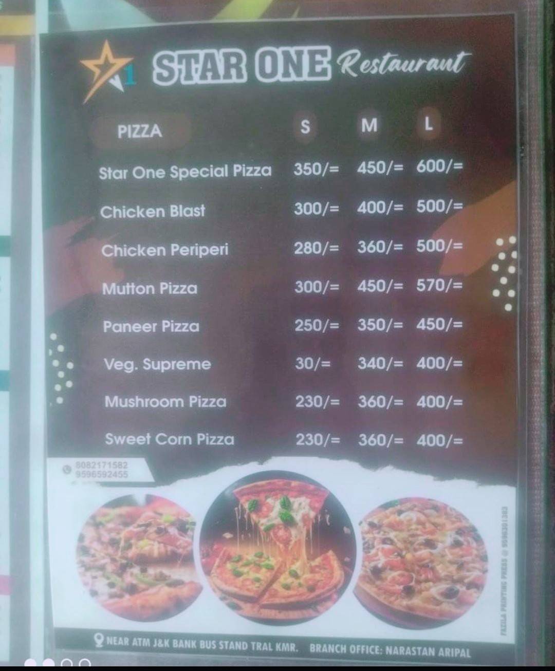 Star One Restaurant menu