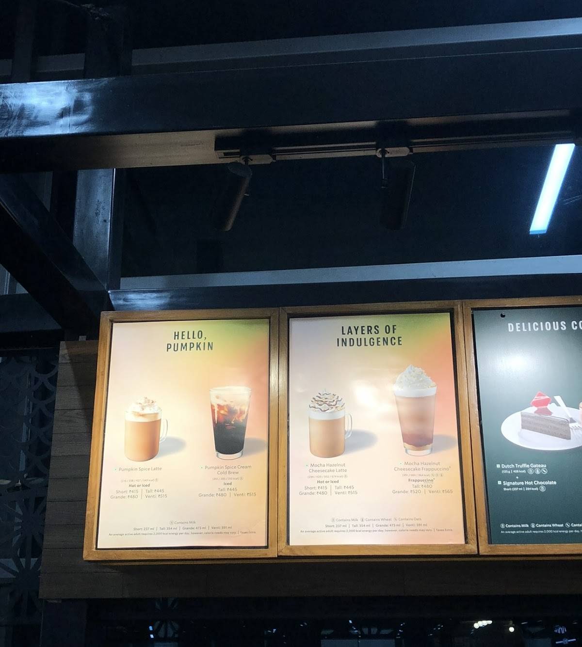 Starbucks menu