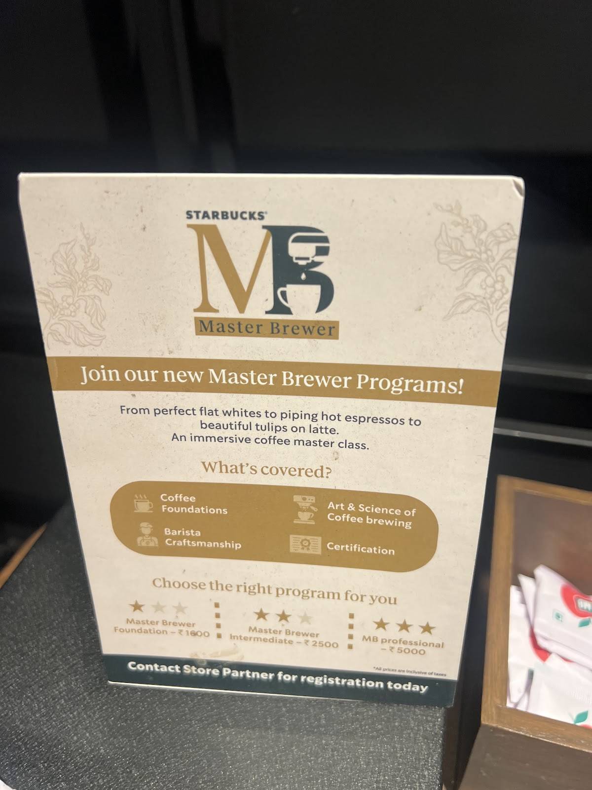 Starbucks menu