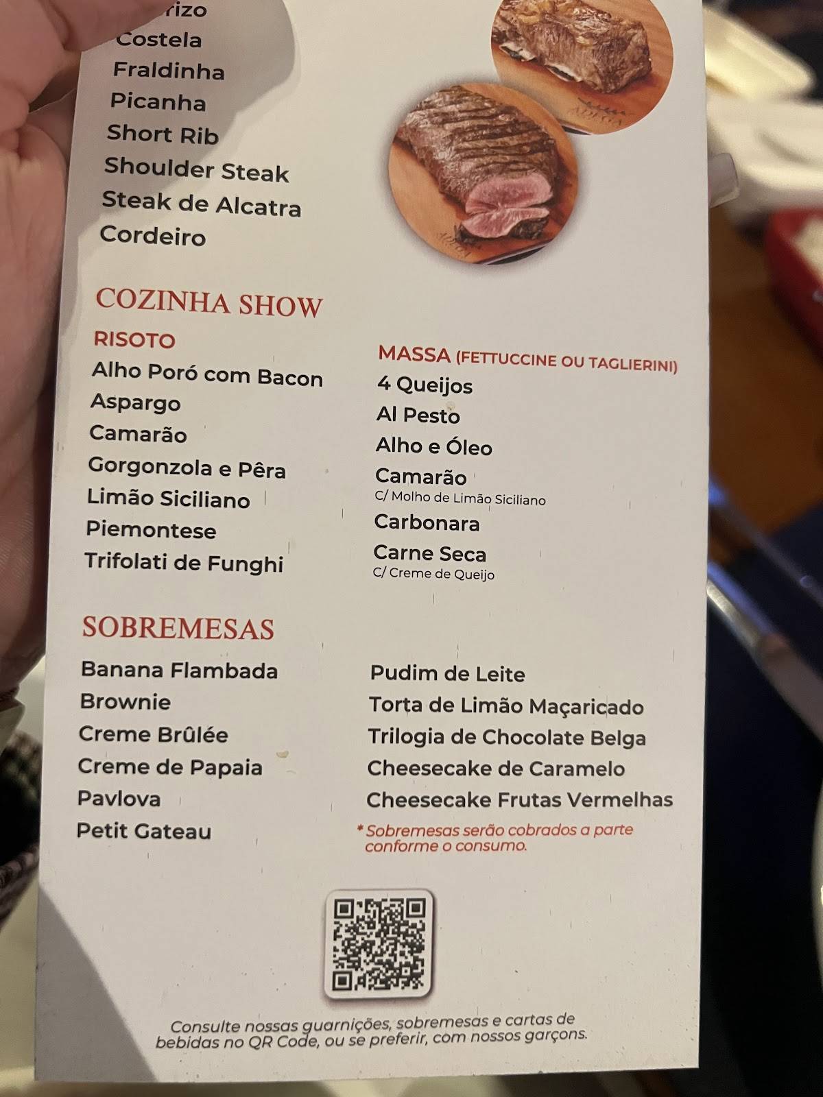 Adega Steakhouse cardápio