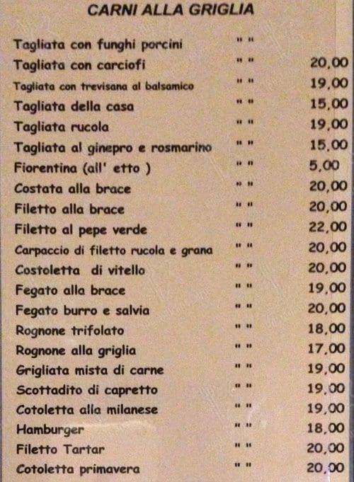 Menu de Osteria la Carbonaia carne