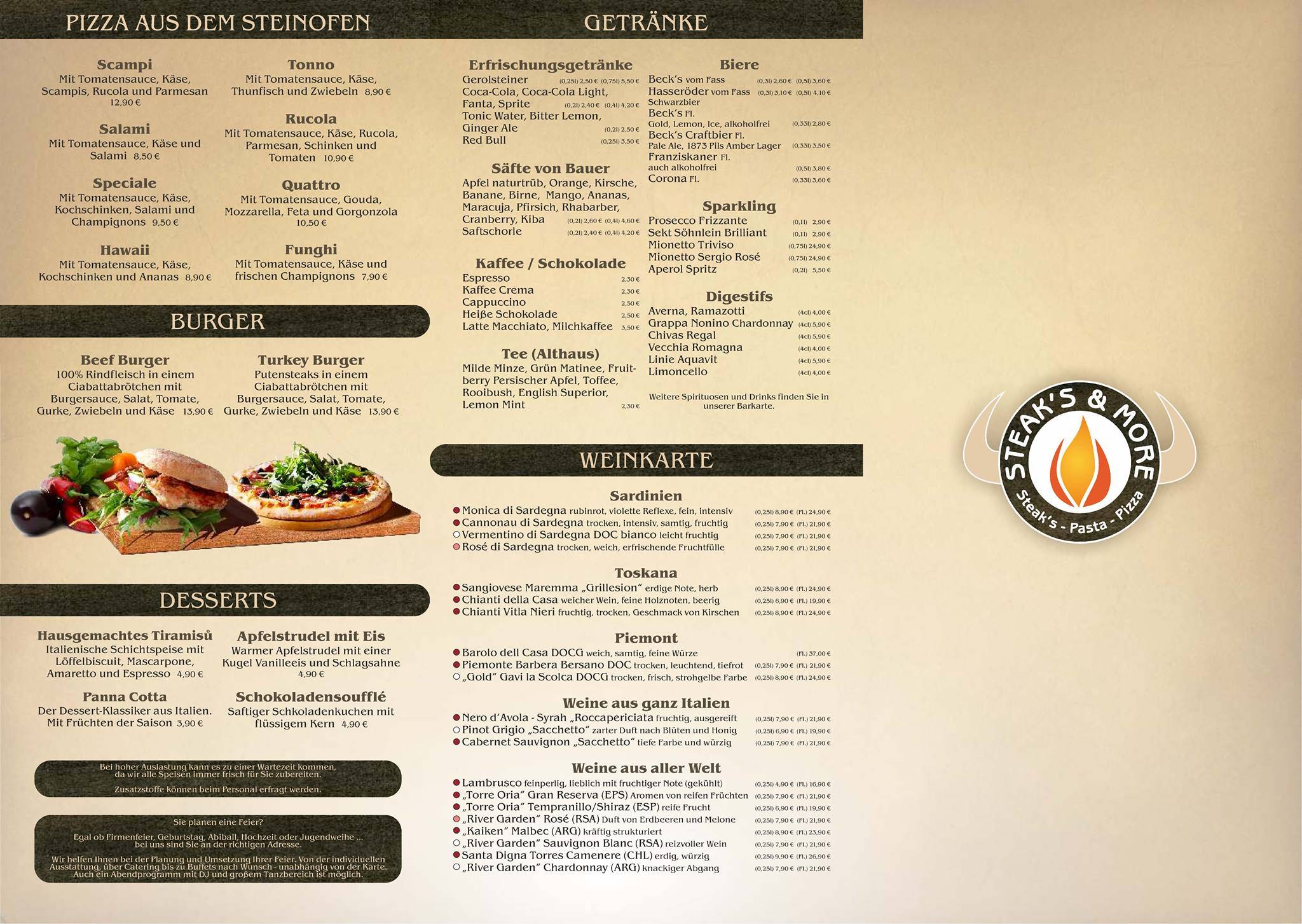 Speisekarte von Steaks & More zum Weinberg steakhaus, Wismar