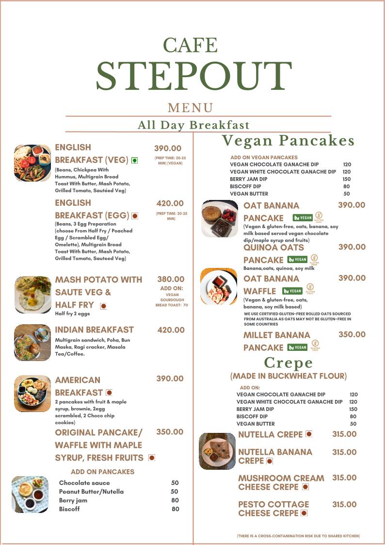 Stepout Cafe menu