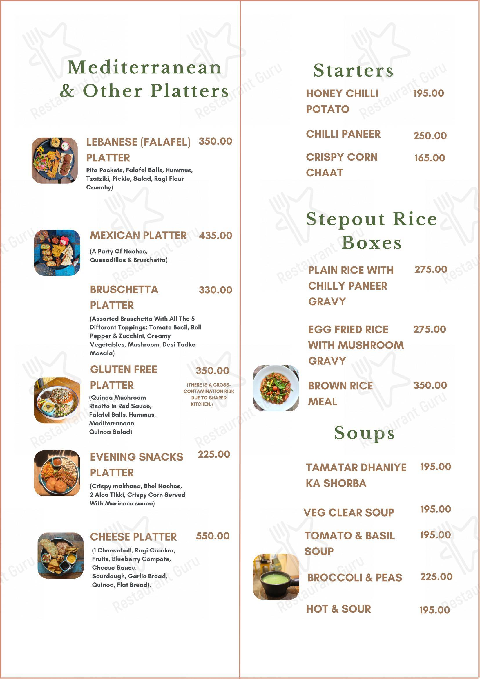 Menu for the Stepout Cafe cafe