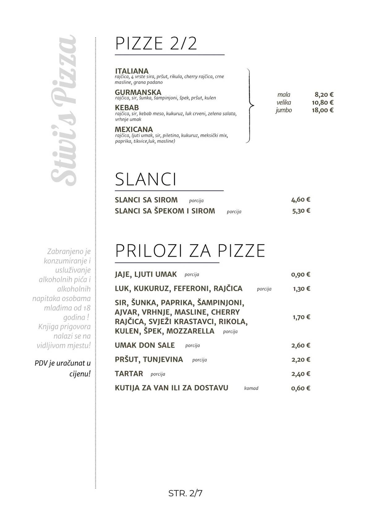 Menu di Stivi's Pizza 