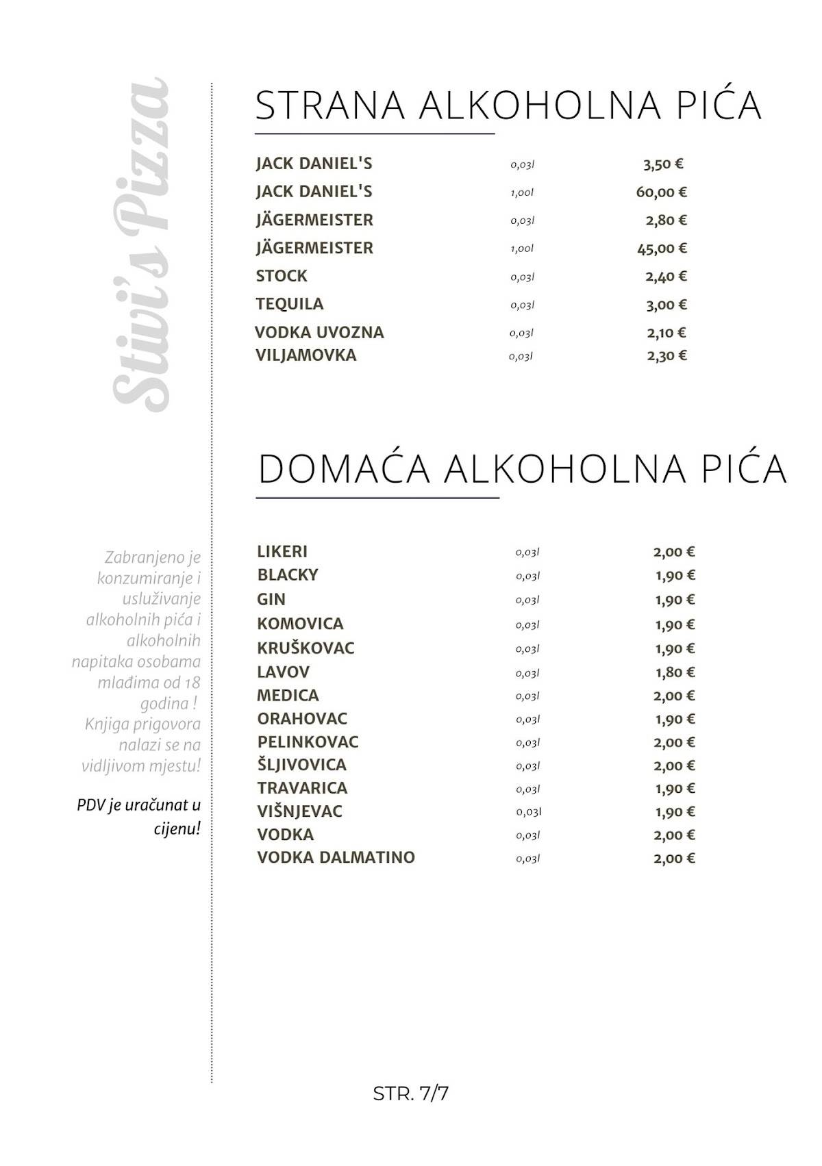 Menu di Stivi's Pizza 