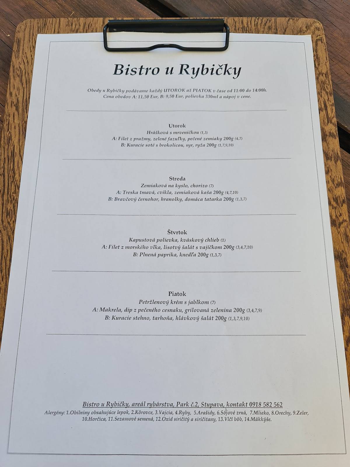Menu de Bistro u Rybičky
