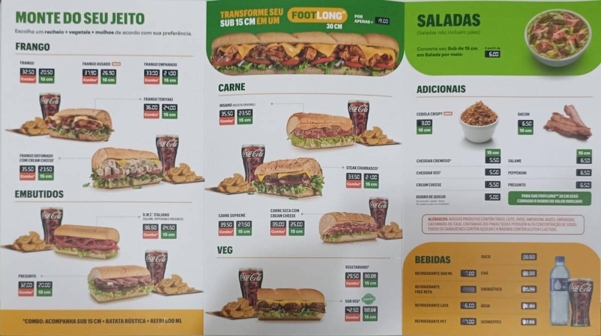 Subway cardápio