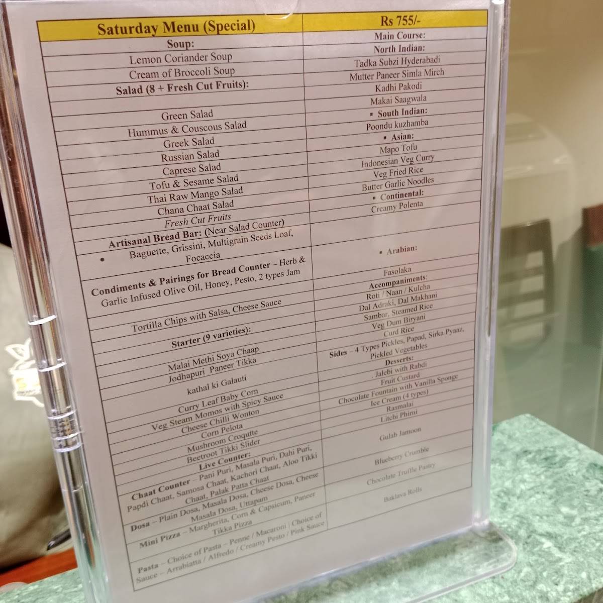 Subz menu