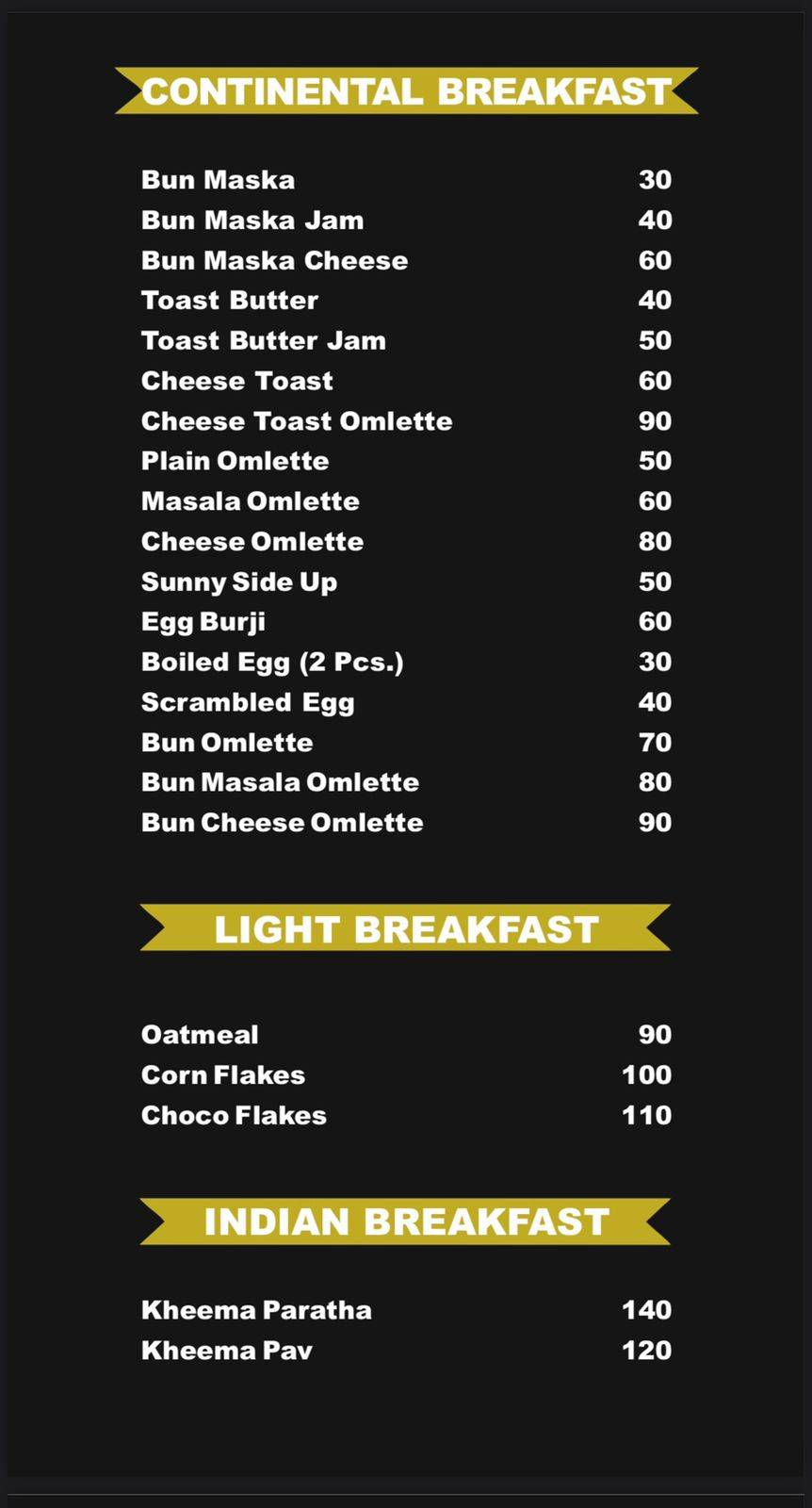 Sufis de cafe menu