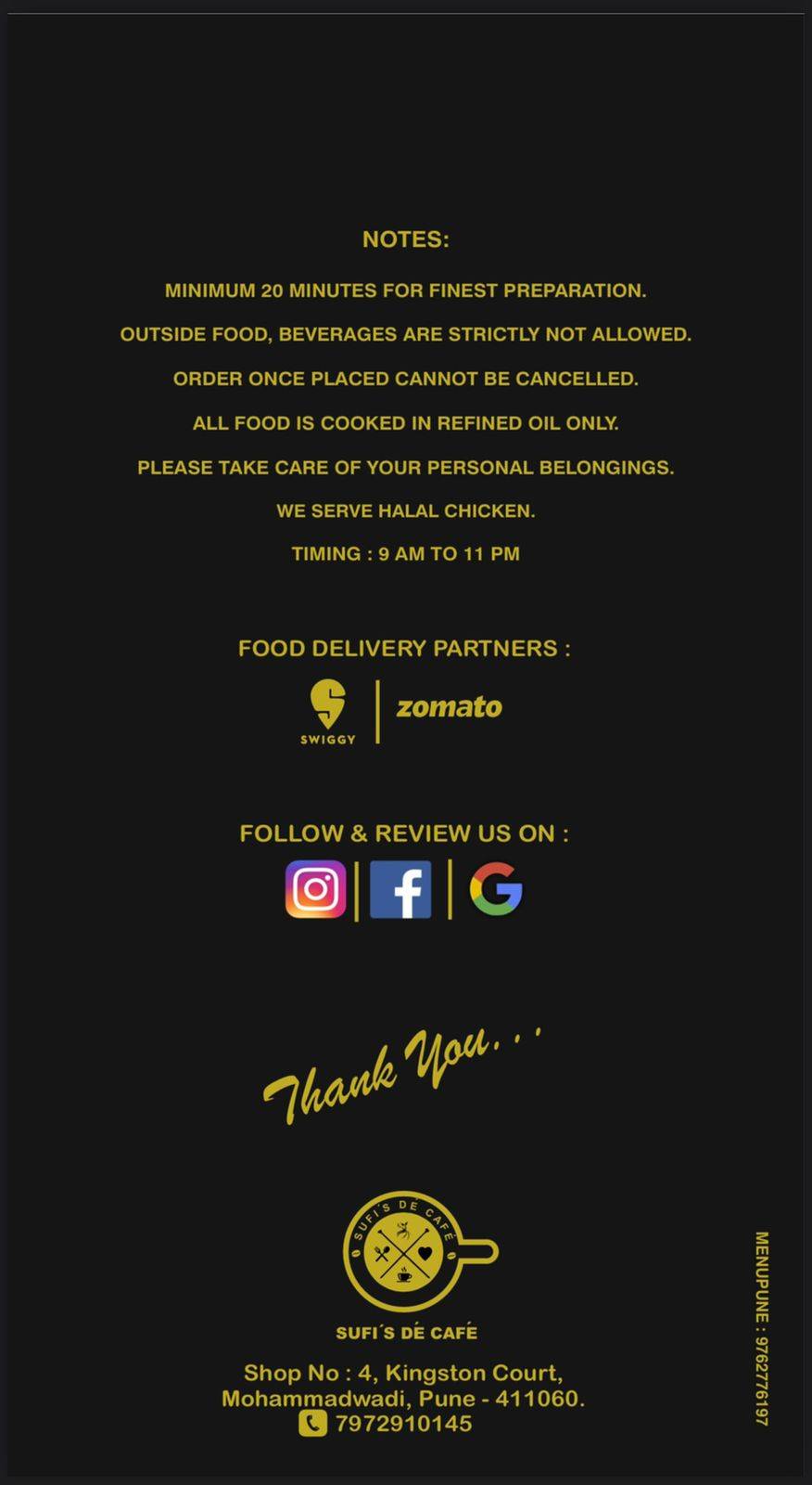 Sufis de cafe menu
