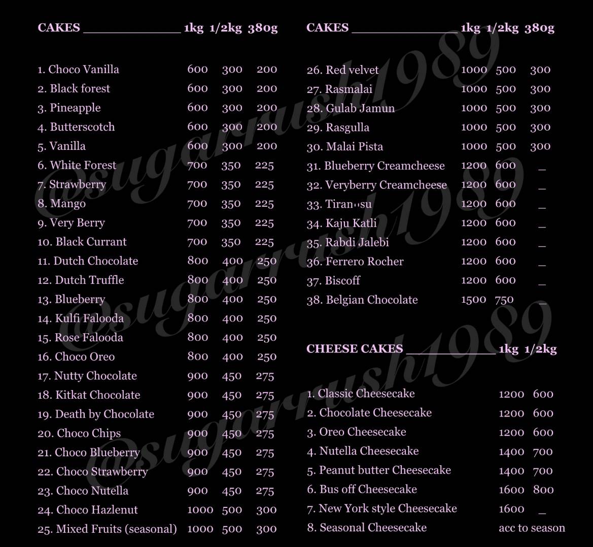 Sugar Rush 1989 (Home Bakery) menu