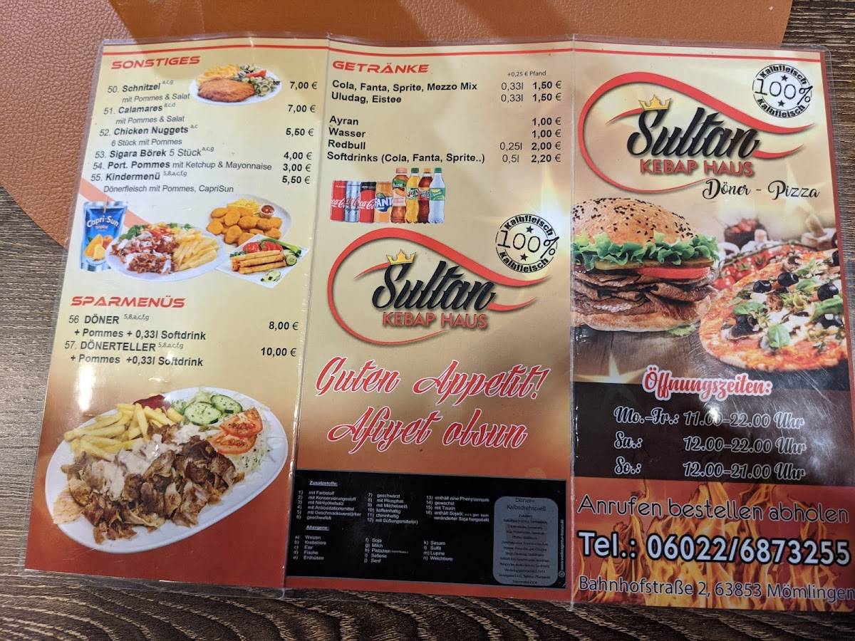 Speisekarte von Sultan Kebap Haus fast Food Mömlingen