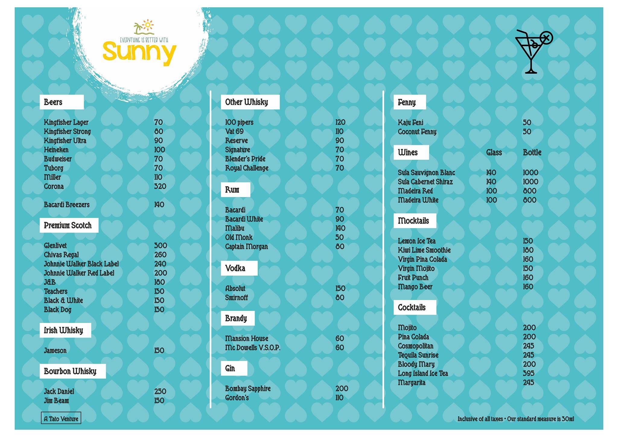 Sunny Restobar menu