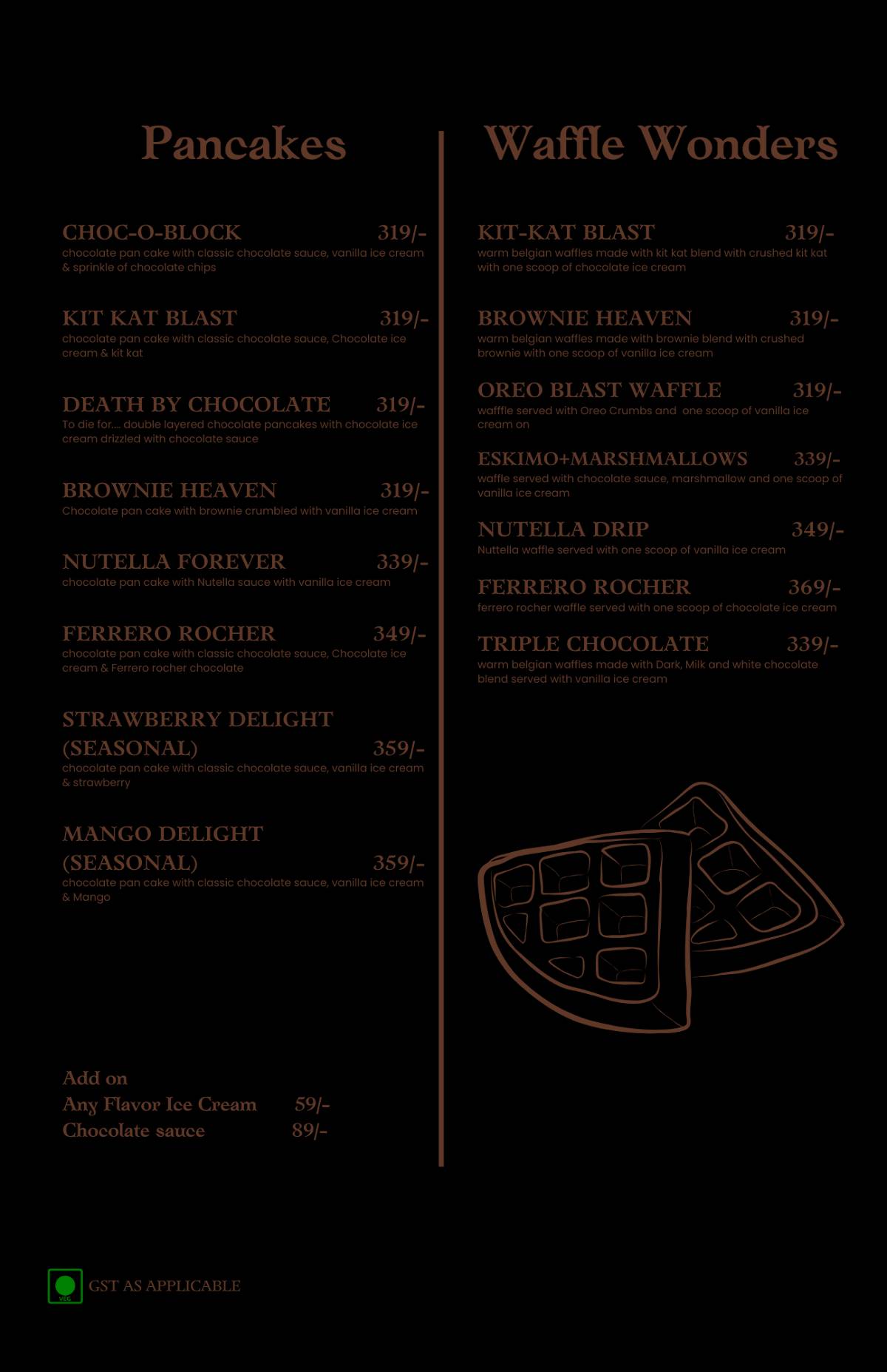 The Chocolate Room menu