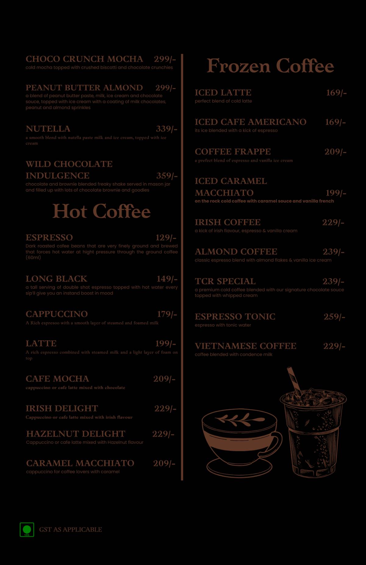 The Chocolate Room menu