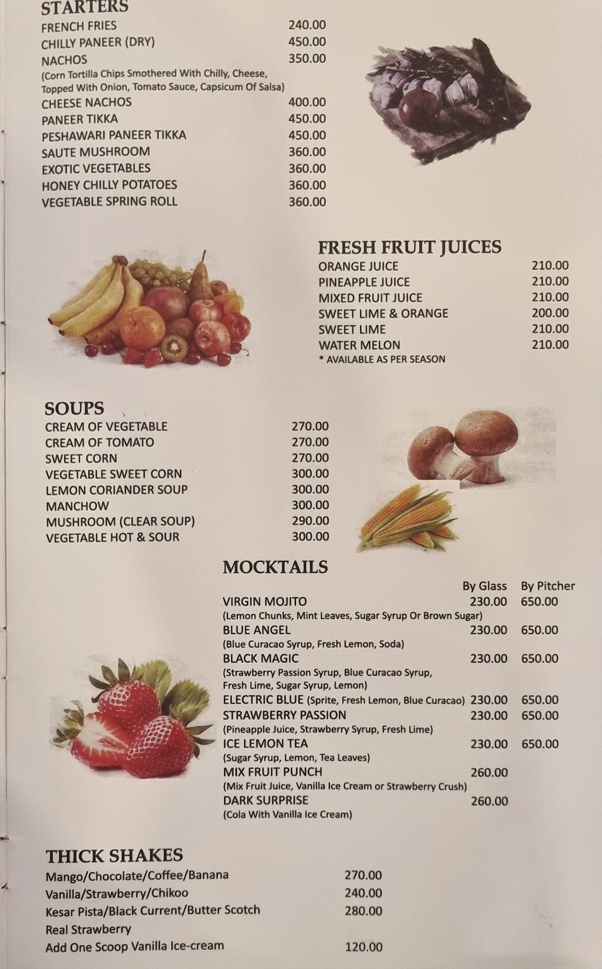 Surya Mahal menu