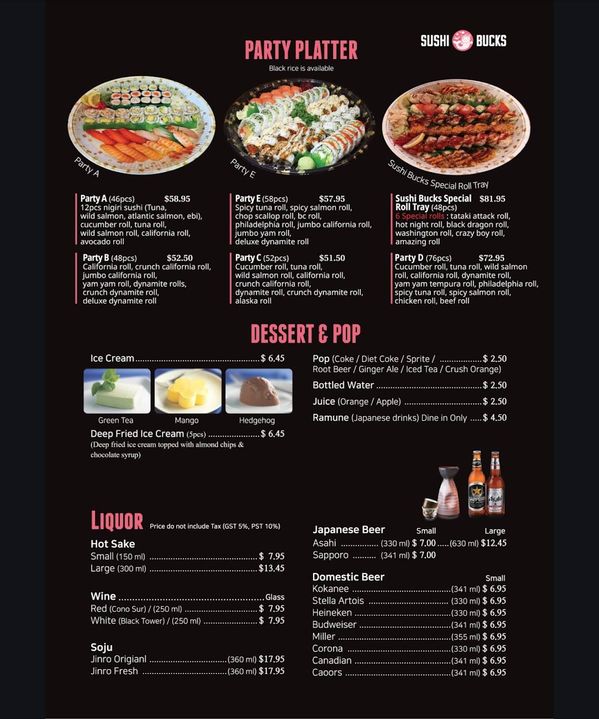 Menu de Sushi Bucks Japanese Restaurant