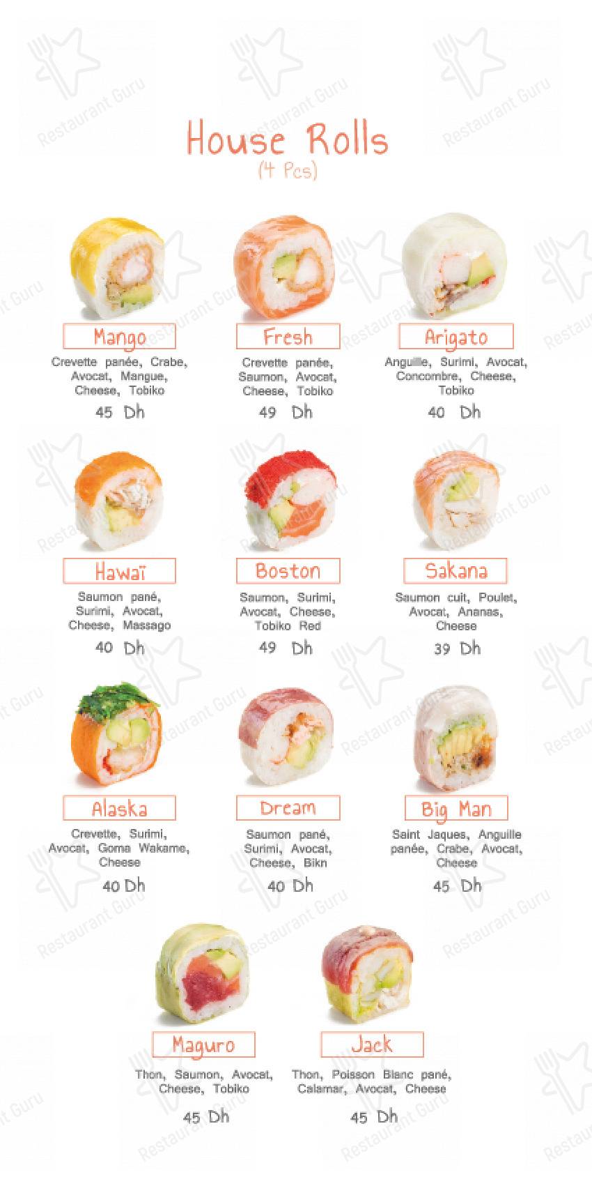 Menu pour Sushi house Hay Riad - repas et boissons