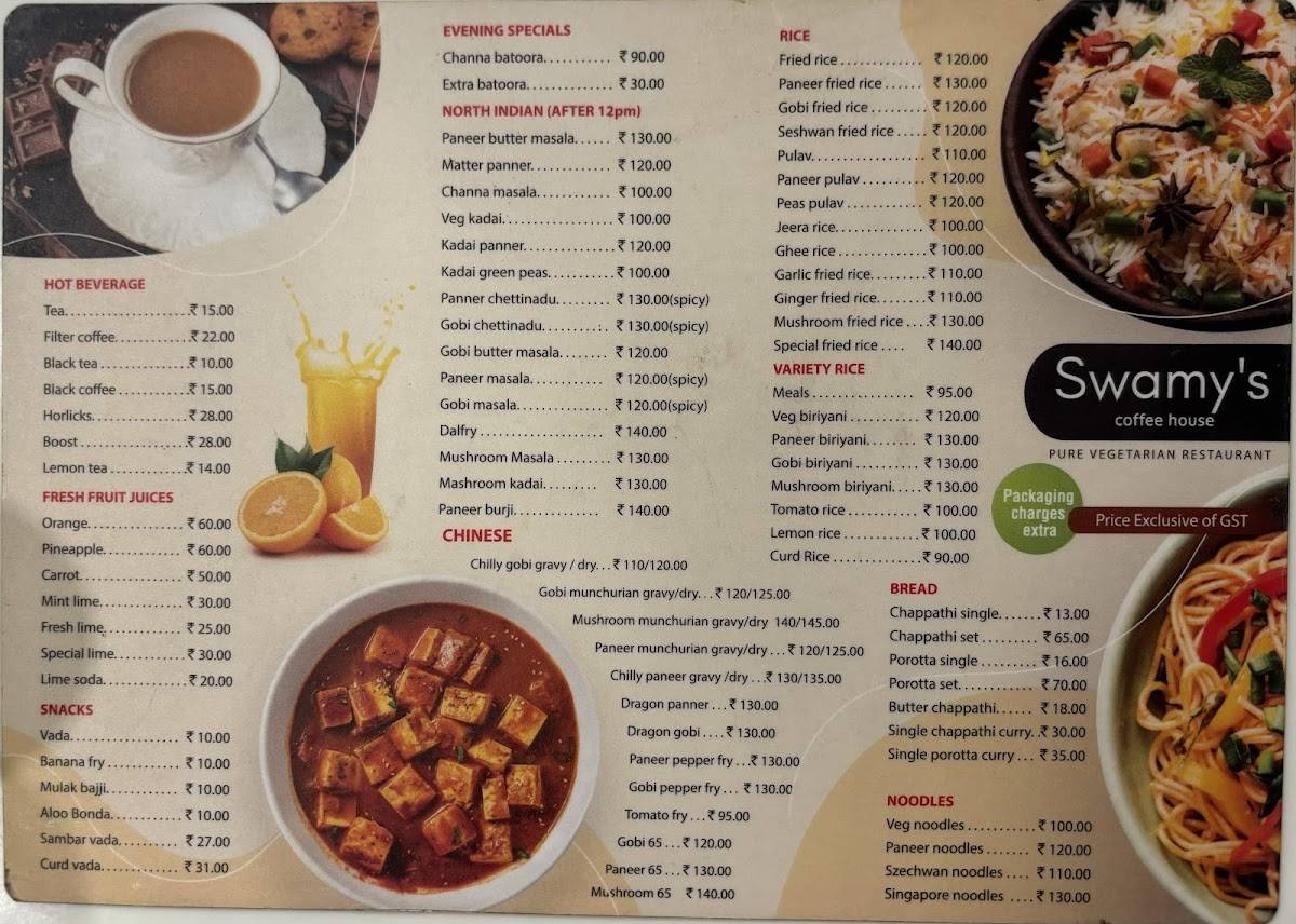 Swamy's Coffee House menu