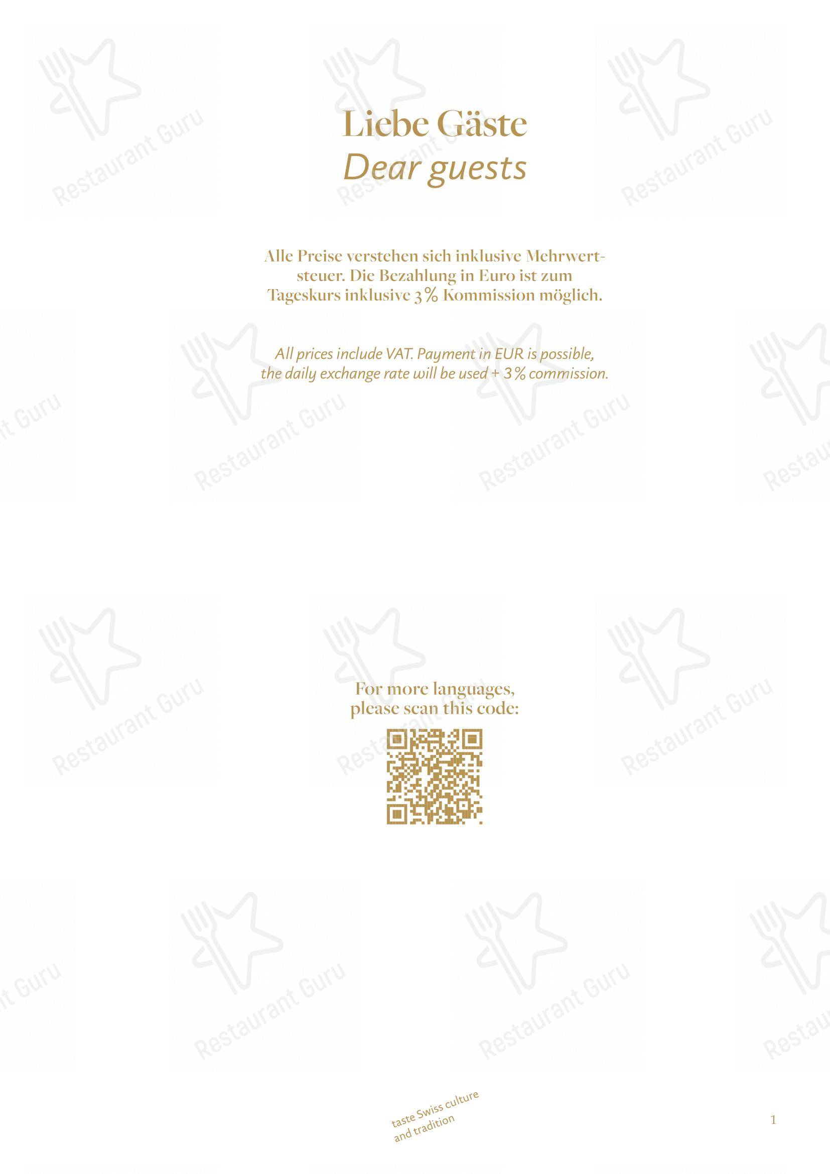 Menu di Swiss Chuchi Restaurant - piatti e bevande