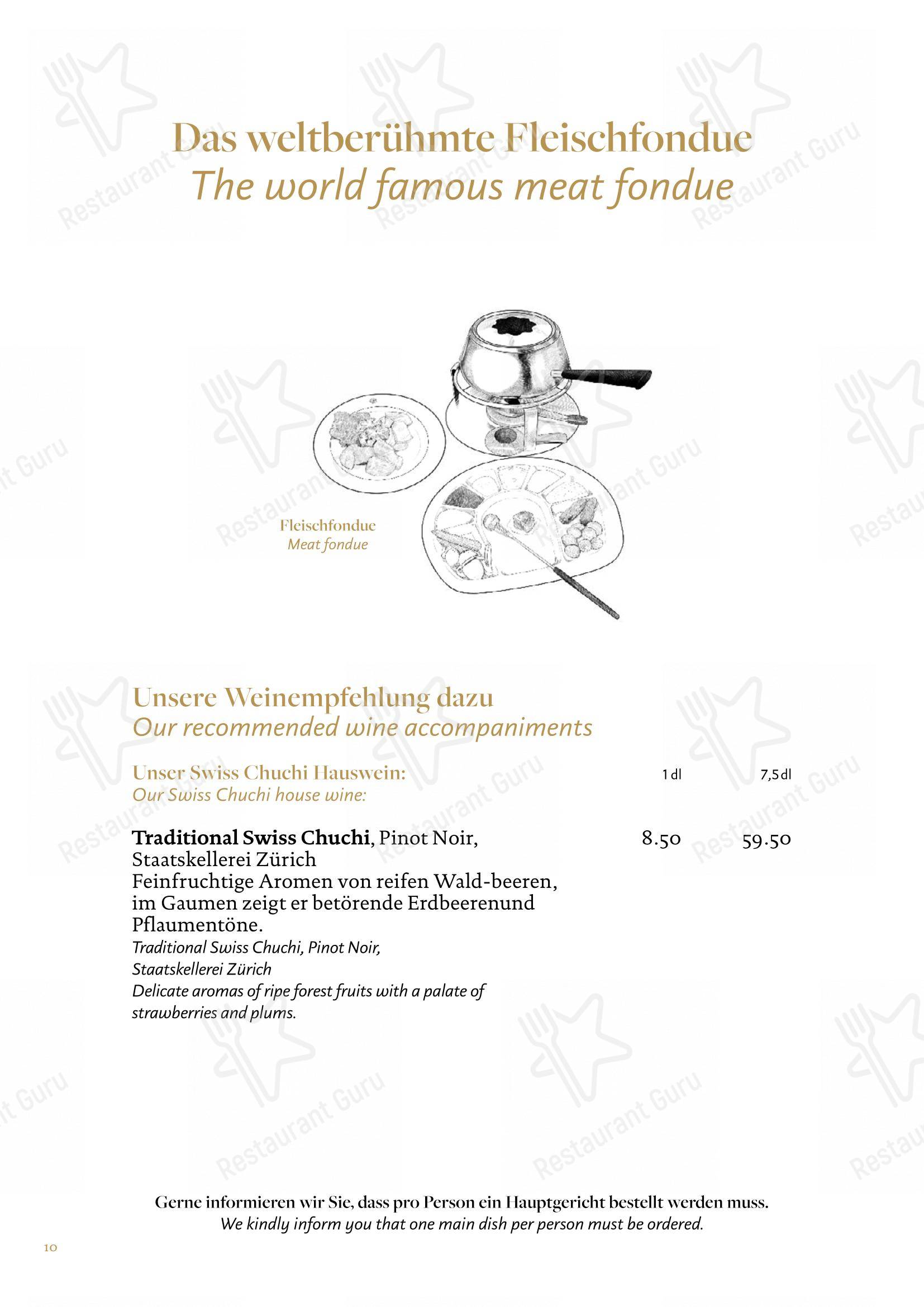 Ночное меню per Swiss Chuchi Restaurant in Zurigo