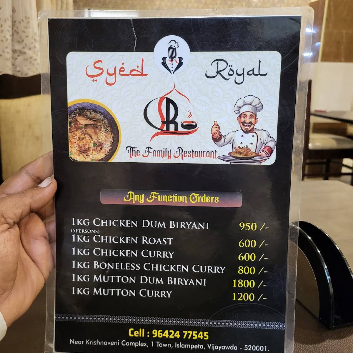 Syed Royal family restaurant menu