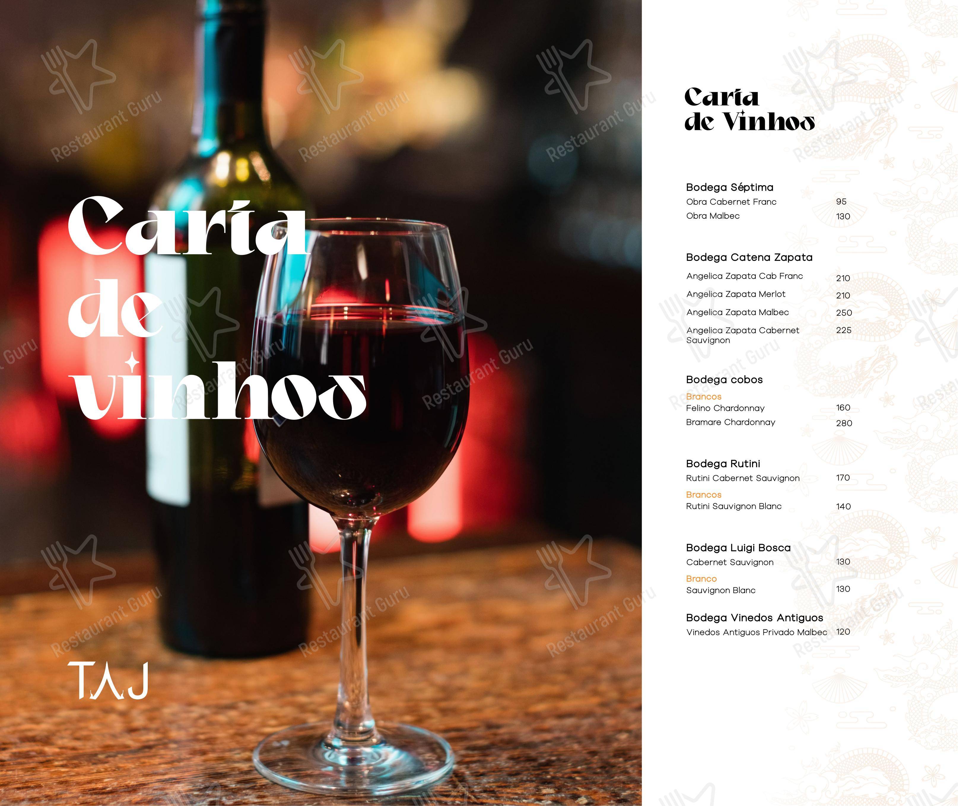 Menu para TAJ Foz em Foz do Iguaçu