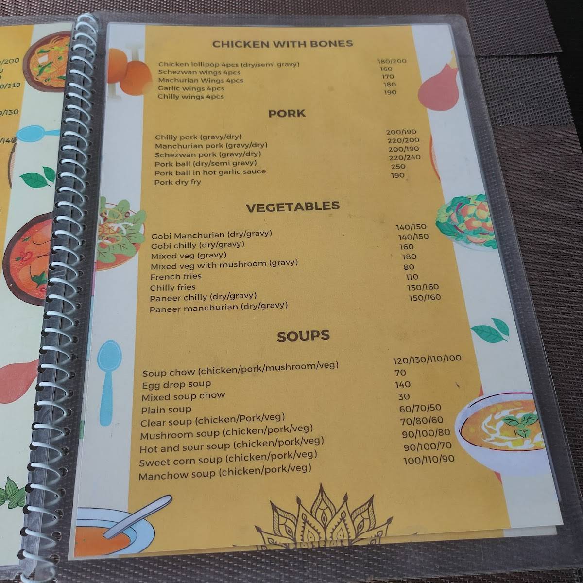 THE EARTHEN RESTAURANT menu