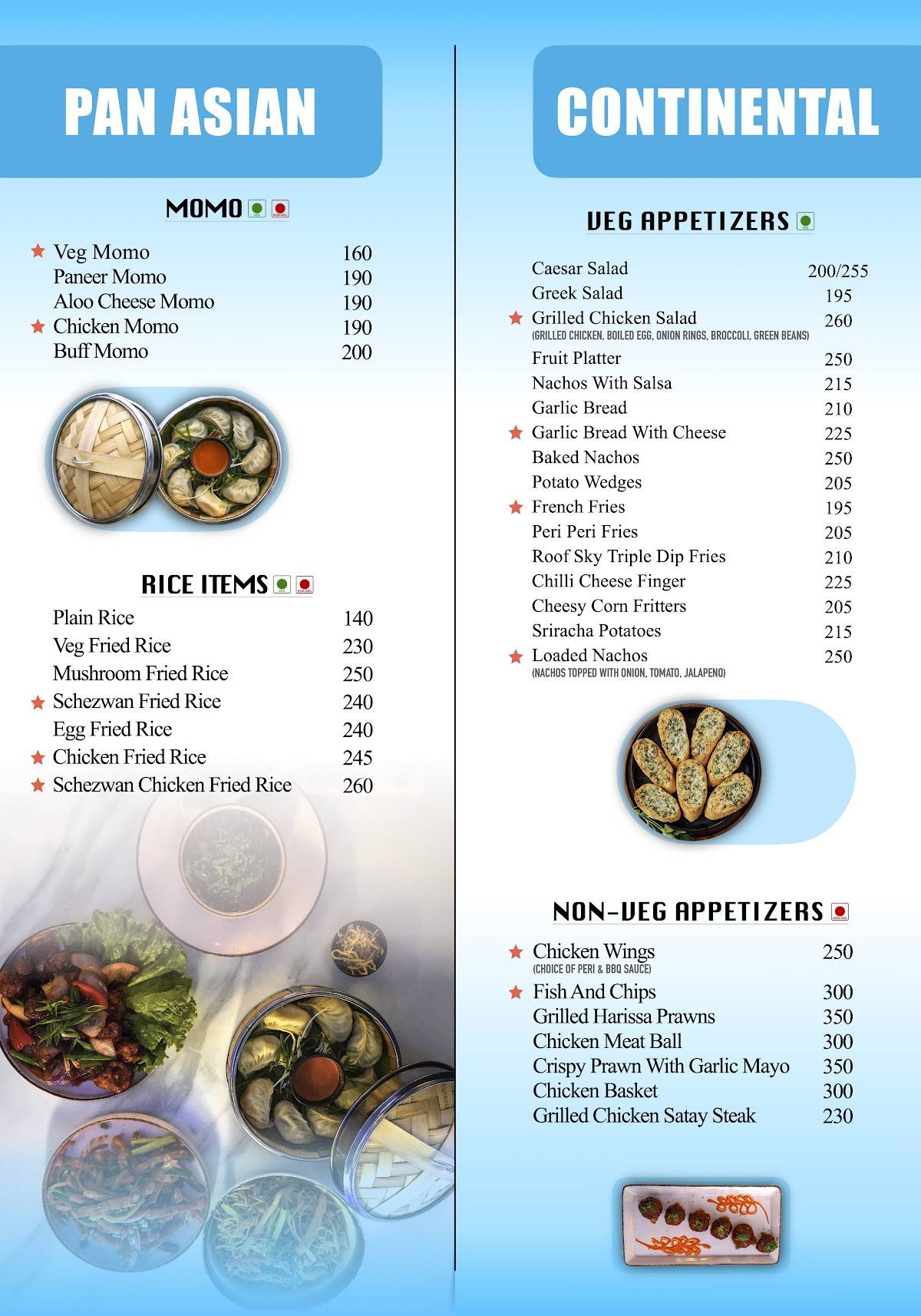 THE ROOF SKY RESTAURANT & CAFE menu