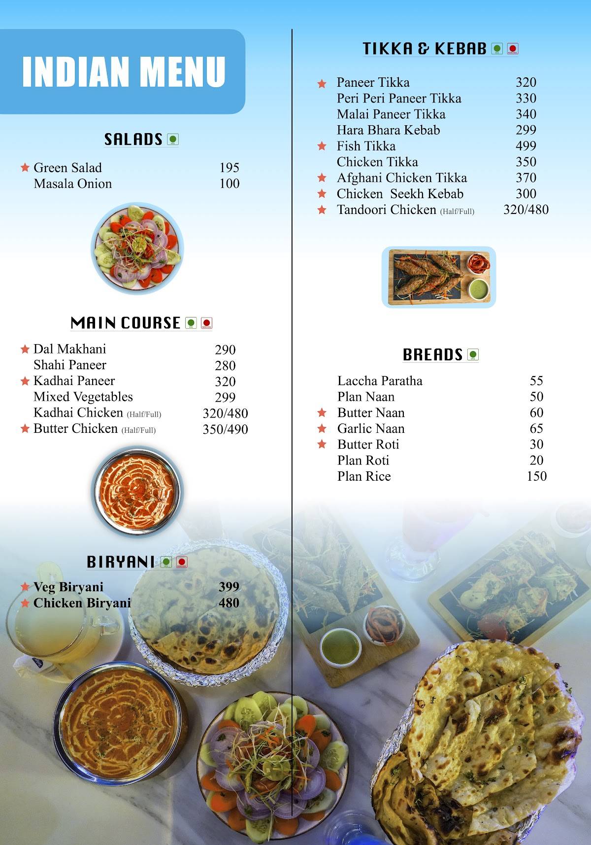 THE ROOF SKY RESTAURANT & CAFE menu