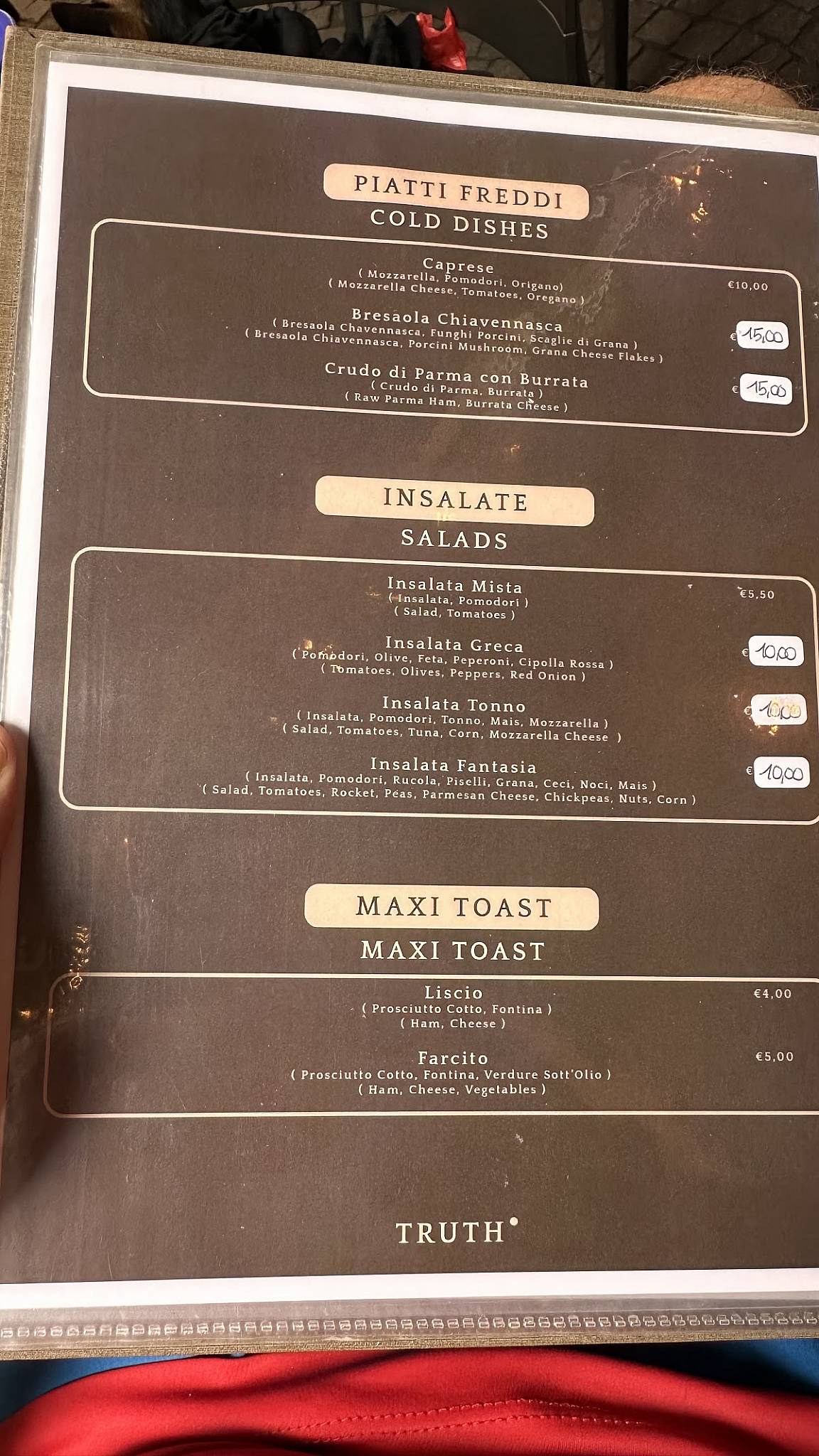 Menu di TRUTH WINE FOOD & DRINK 