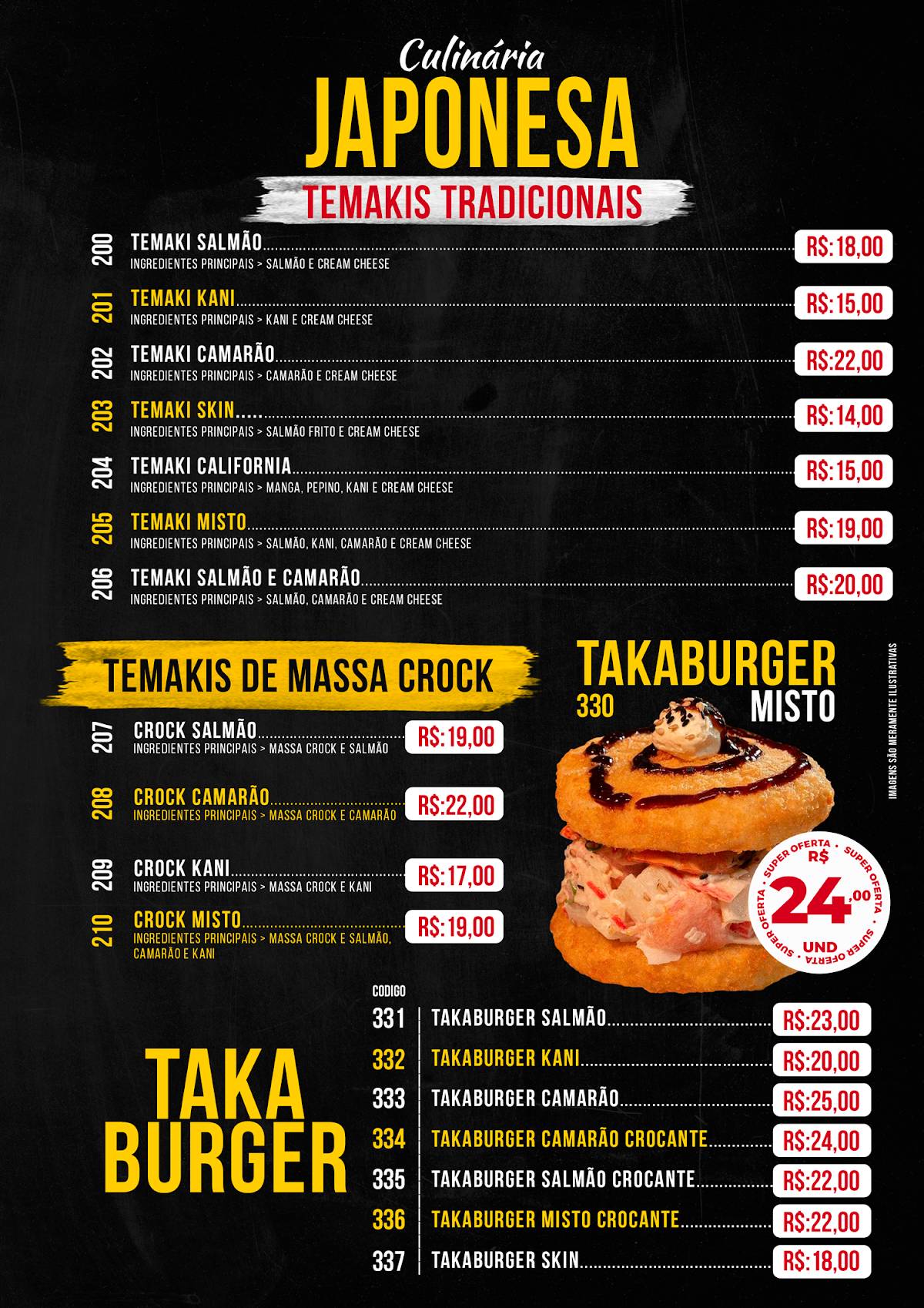 Restaurante TaKaroNo cardápio