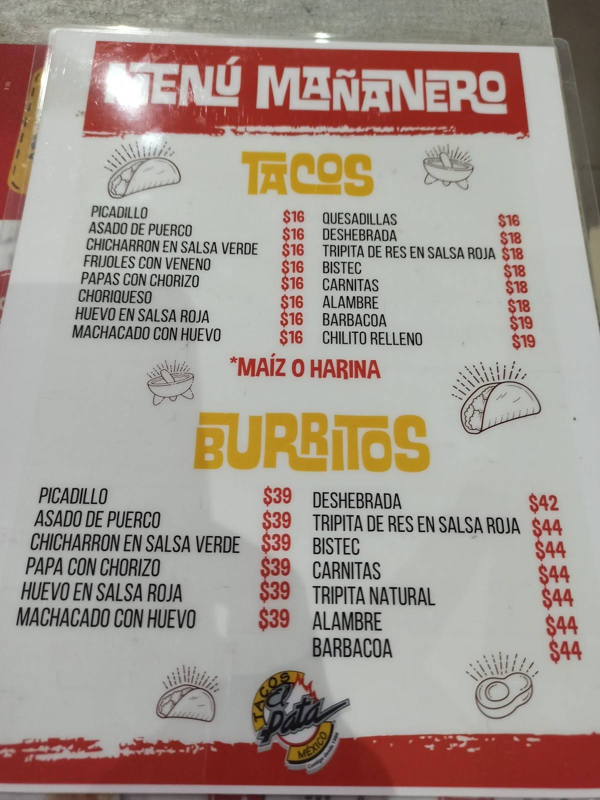 Carta del restaurante Tacos El Pata Suc Leones, Monterrey, Paseo del ...