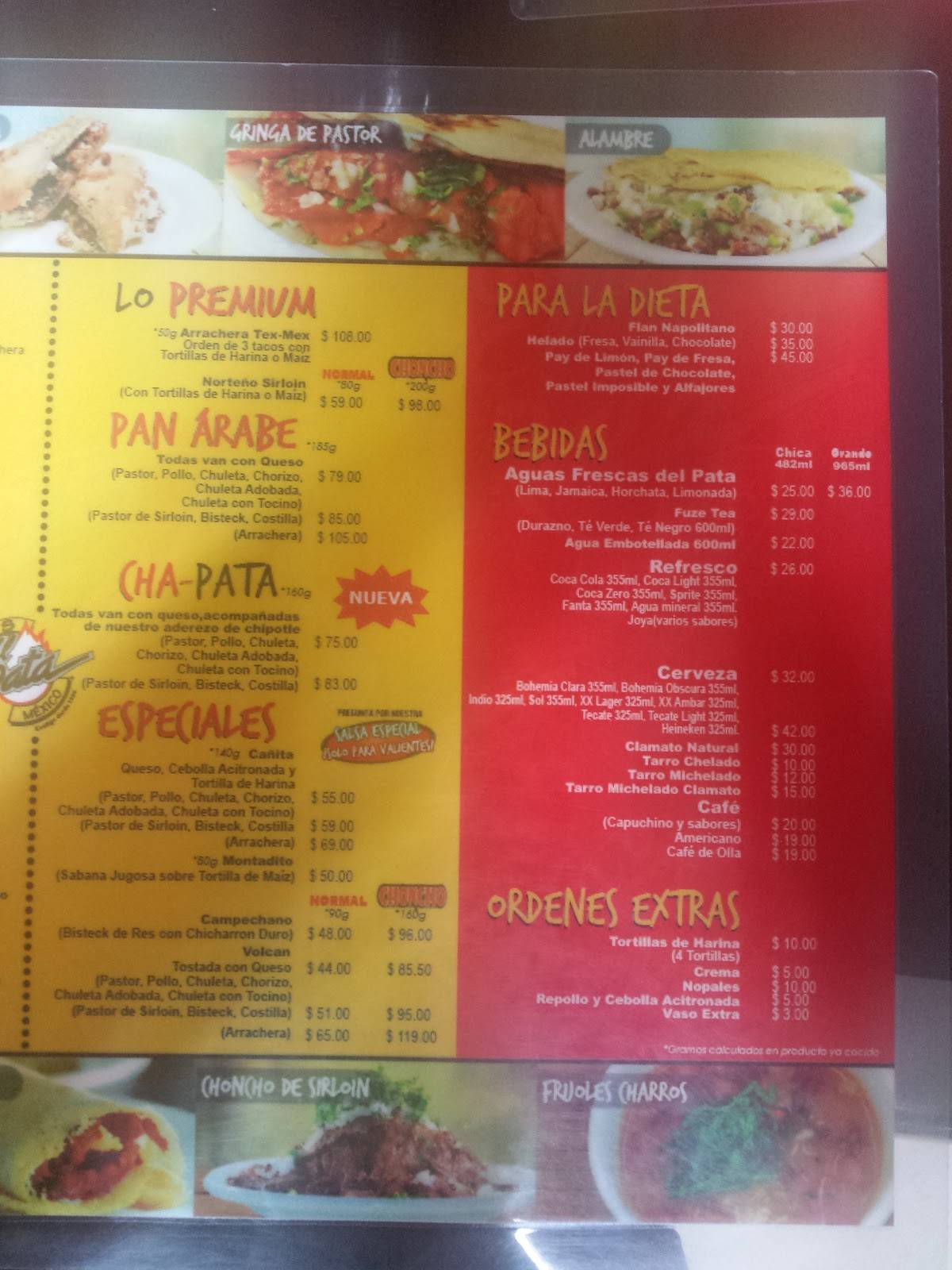 Carta del restaurante Tacos El Pata Suc Leones, Monterrey, Paseo del ...