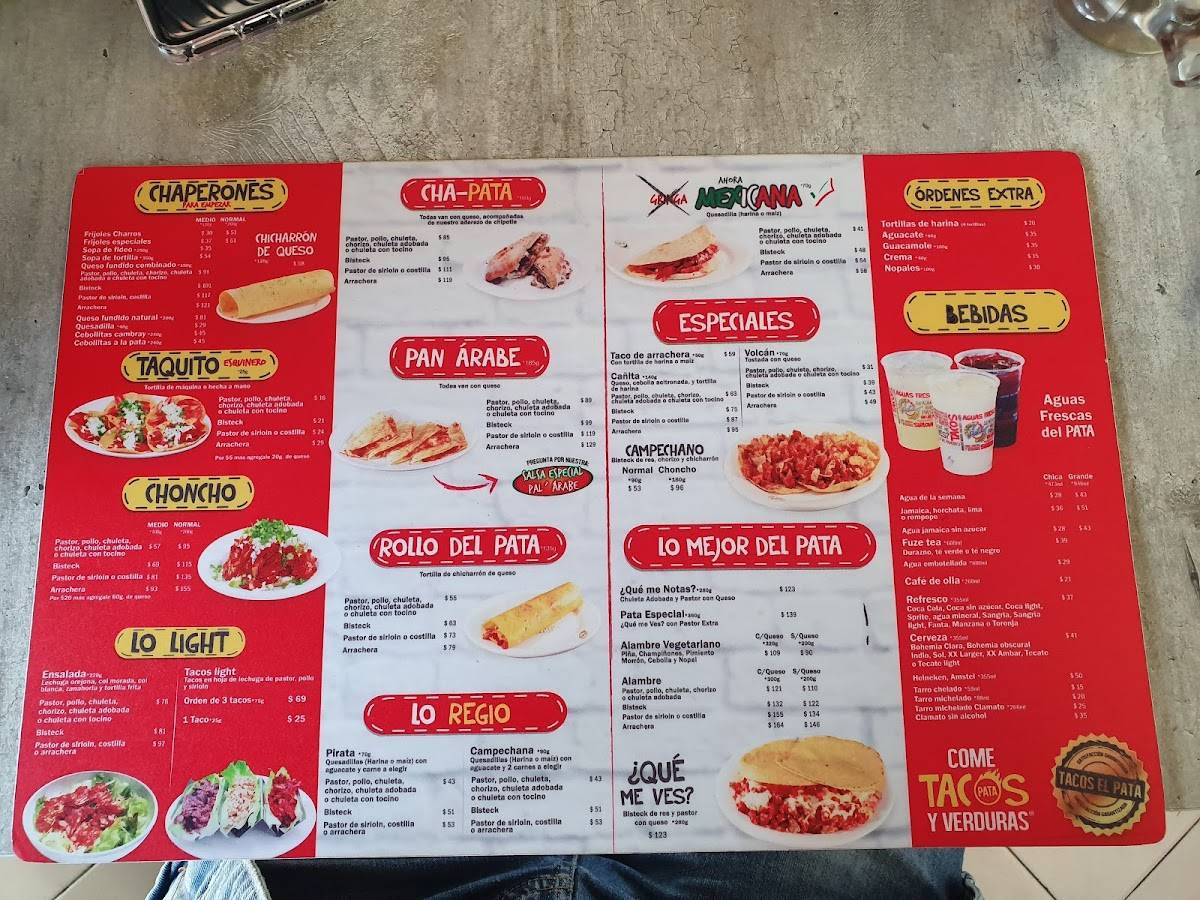 Carta del restaurante Tacos El Pata Suc Leones, Monterrey, Paseo del ...