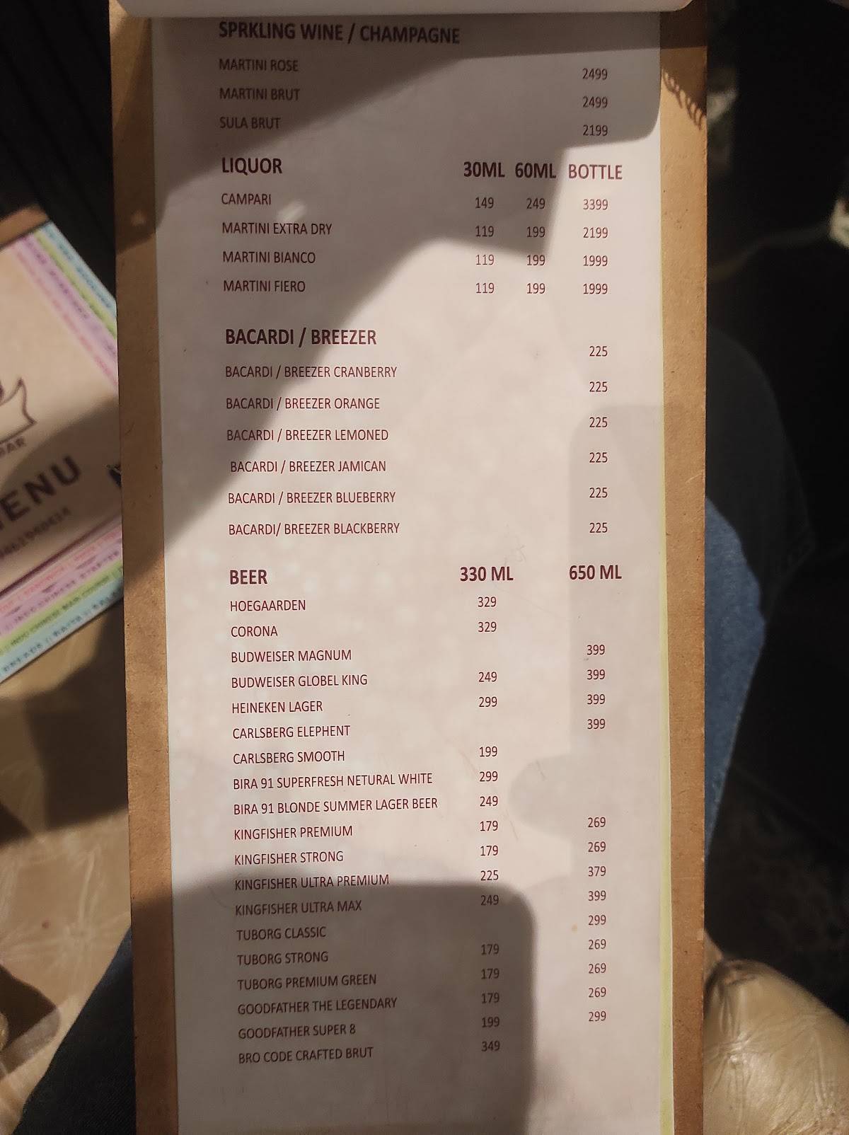 Take It Easy menu