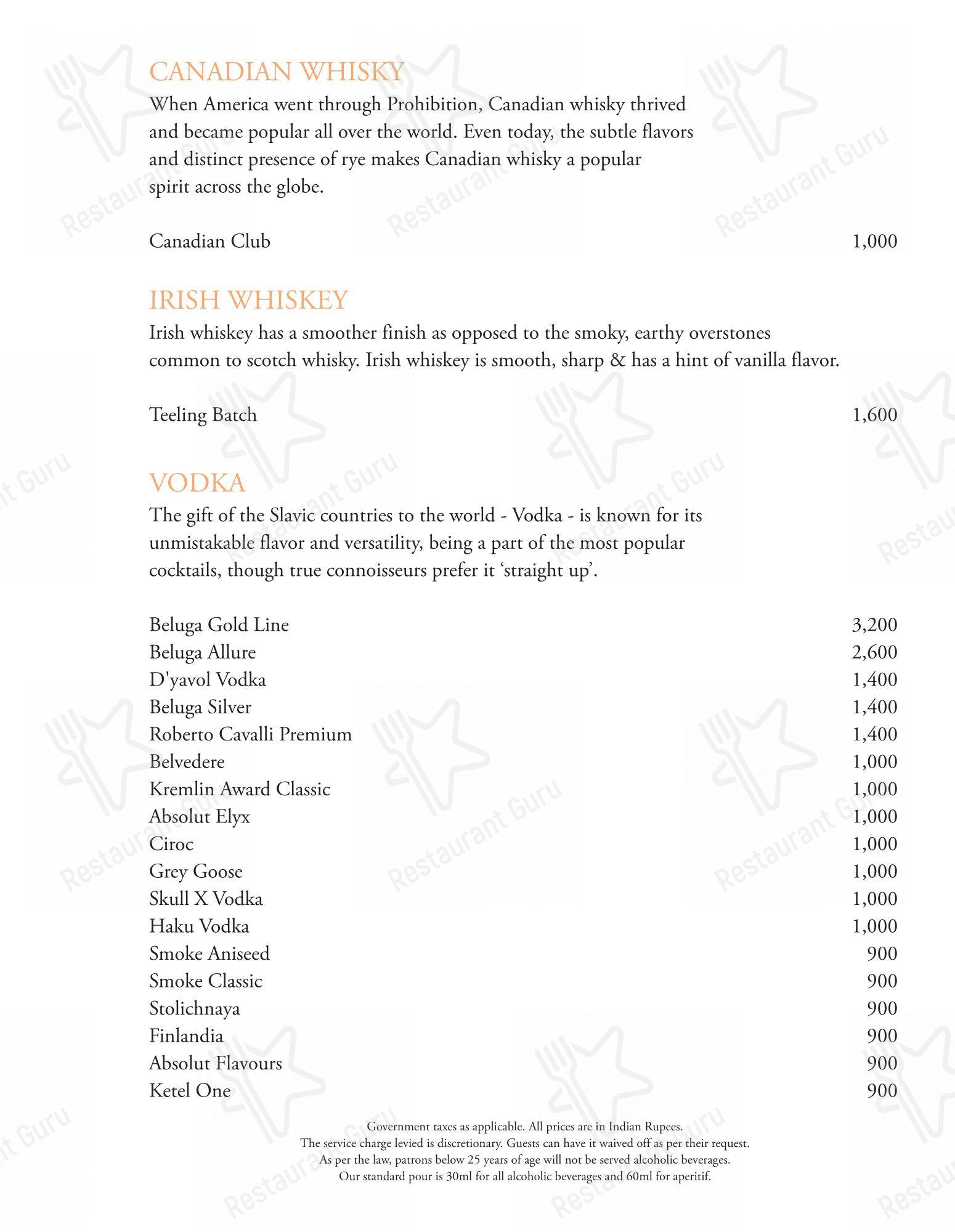 Menu bar for the Tamra Restaurant restaurant