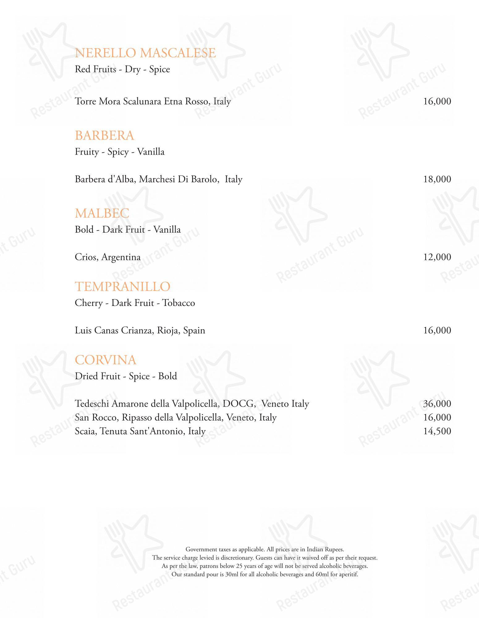 Menu bar for Tamra Restaurant in New Delhi