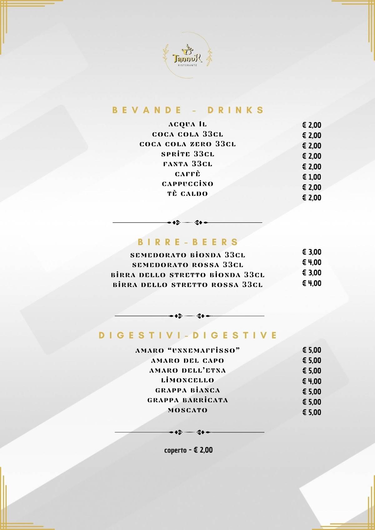 Menu di Ristorante Tannur 