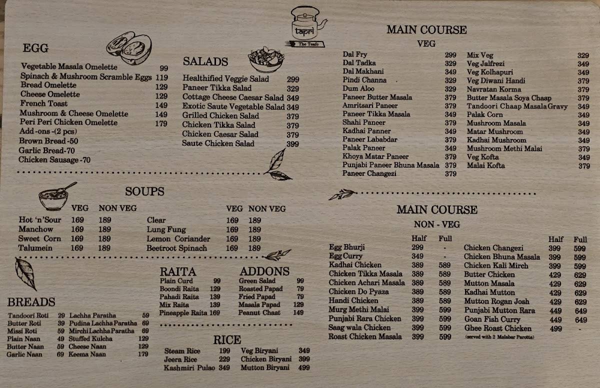 Tapri - The Teafe menu