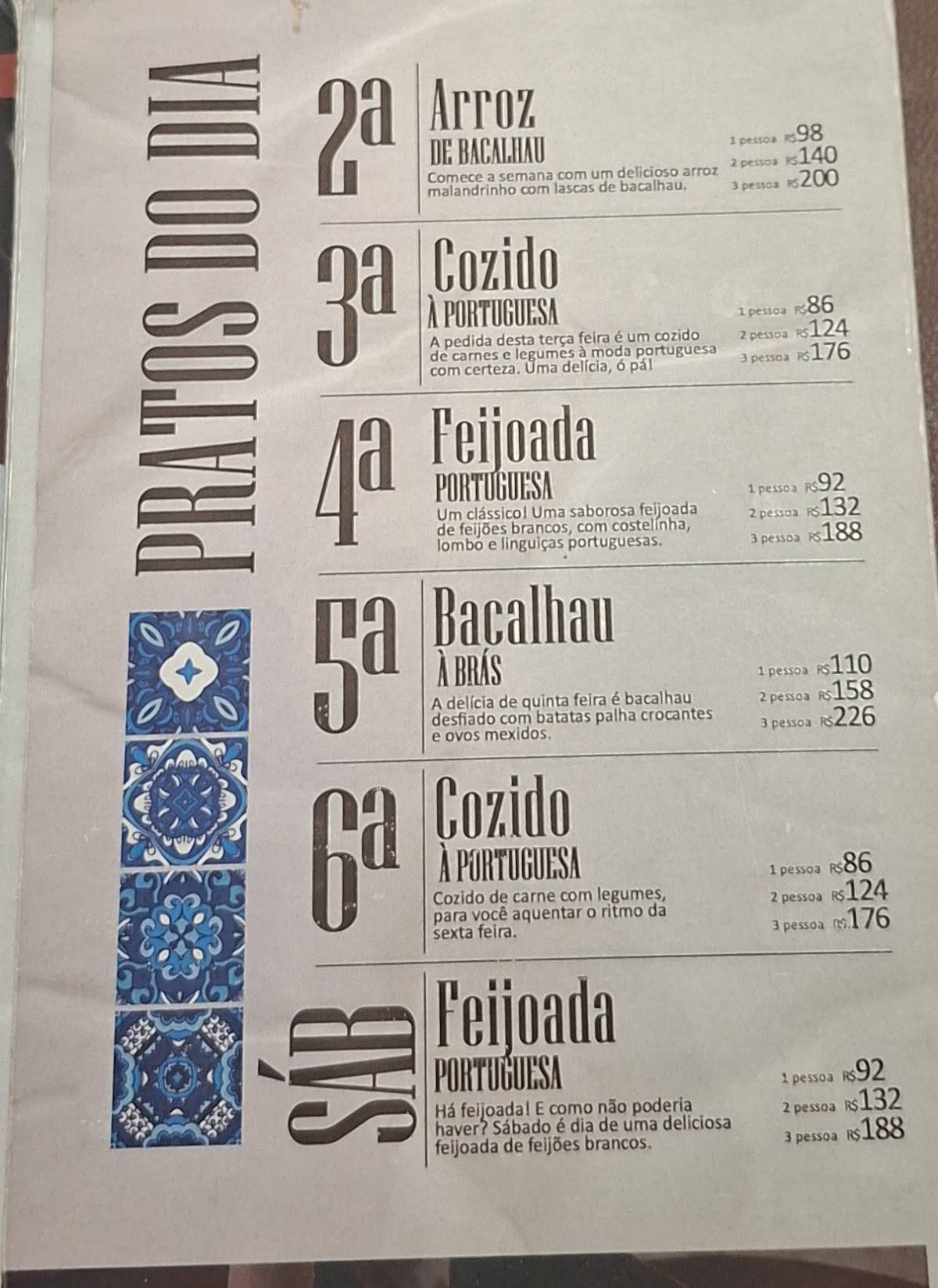 Tasca do Porto cardápio