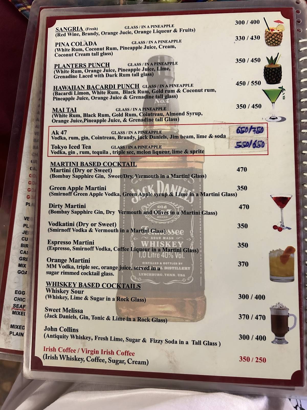 Taste of India Goa menu